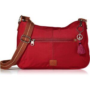 Esperato Womens Crimson Nylon Hobo Bag with Multiple Pockets and Repreve Lining